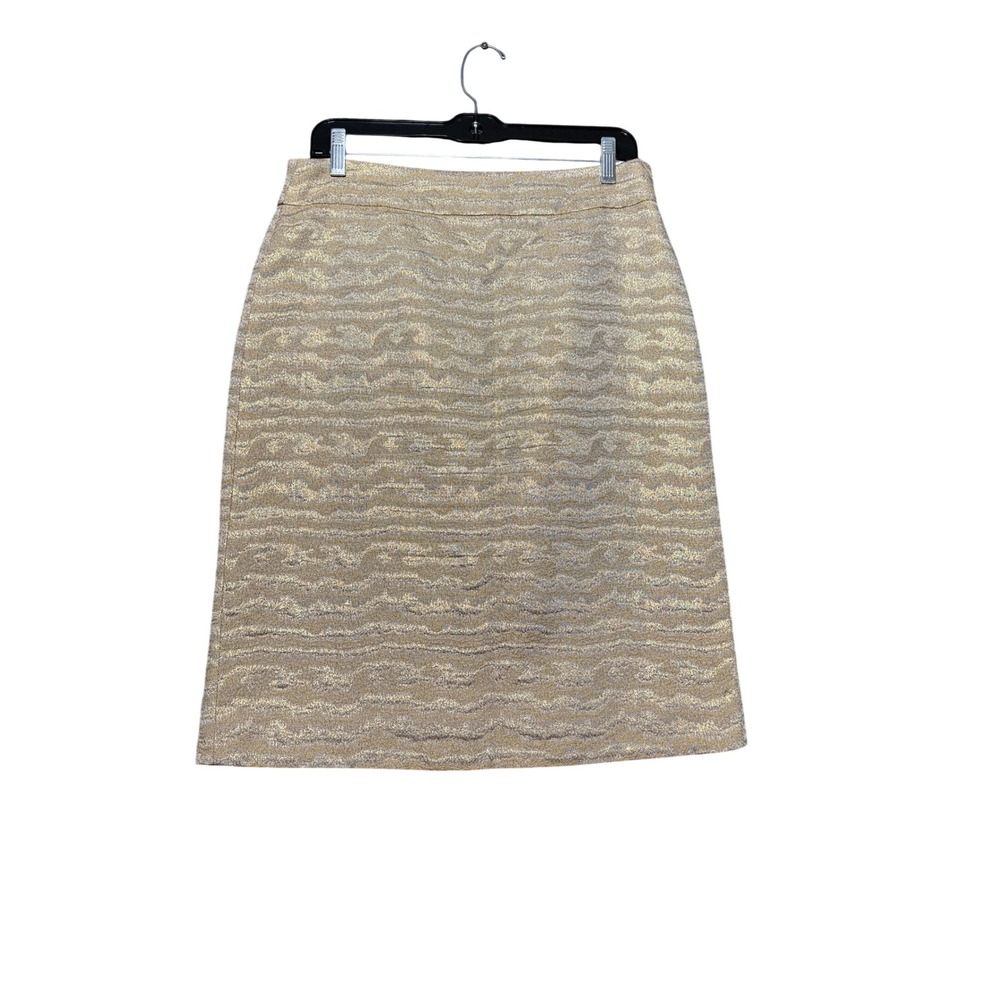 J Crew Collection Pencil Skirt Women 6 Gold Metallic Silk Blend Jacquard‎